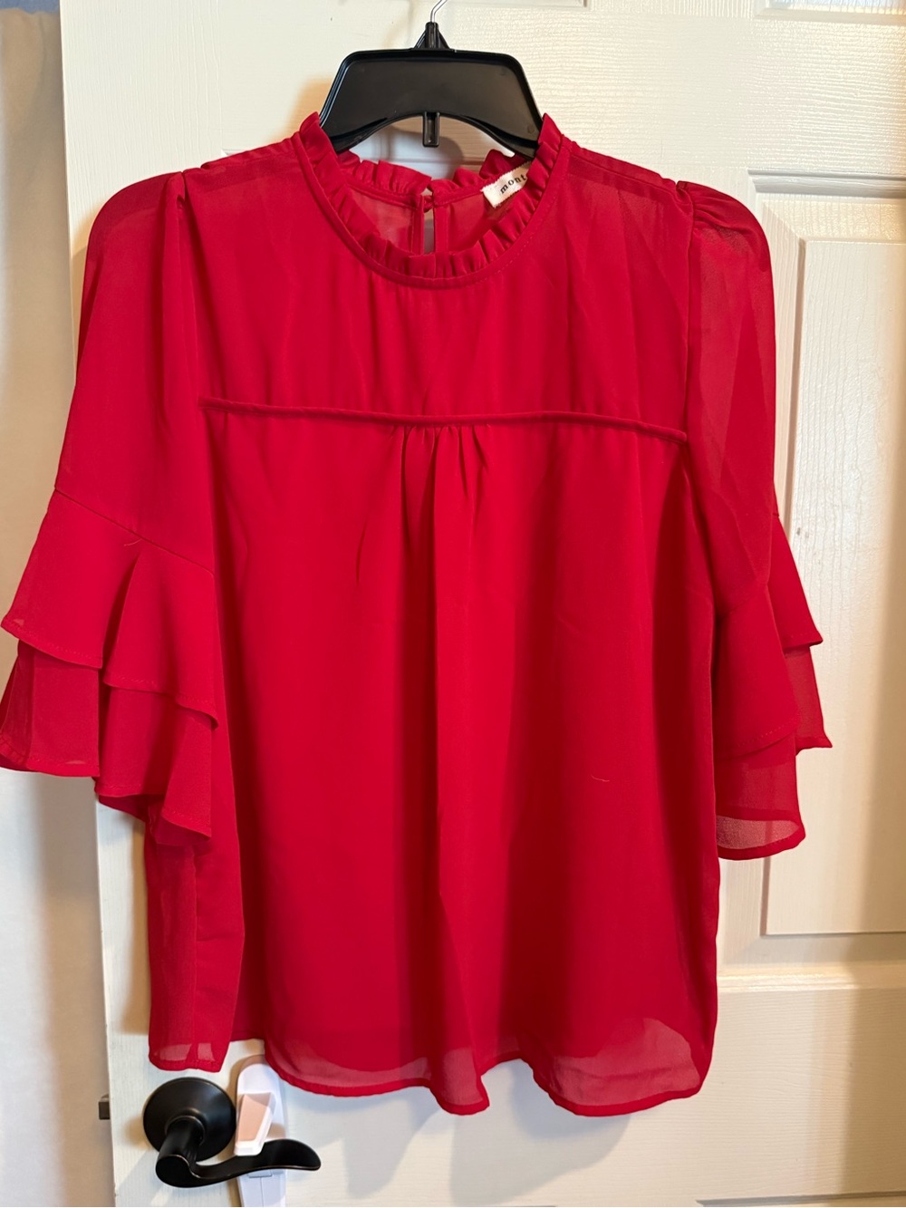 Monteau Bright Red Ruffle Sleeve Chiffon Top with lining